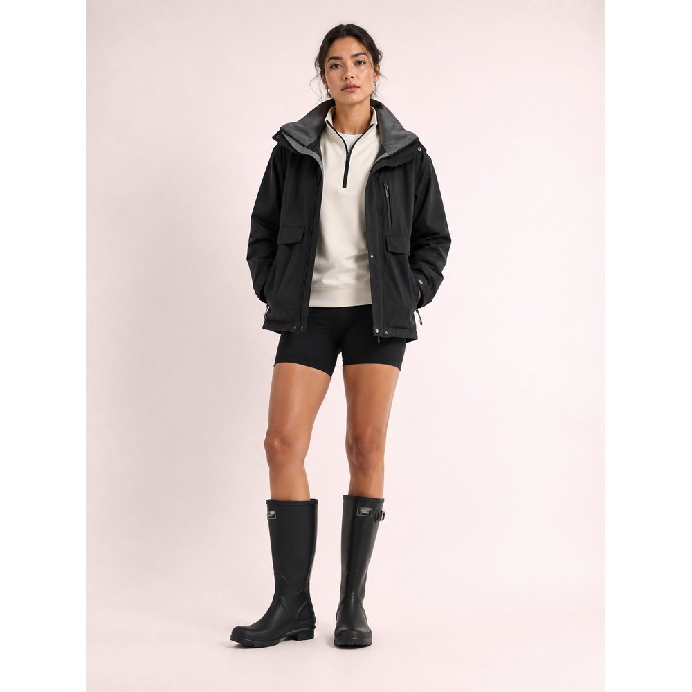 Joules FieldWelly Black Tall Rubber Rain Boots white Stripe Women's Size 7